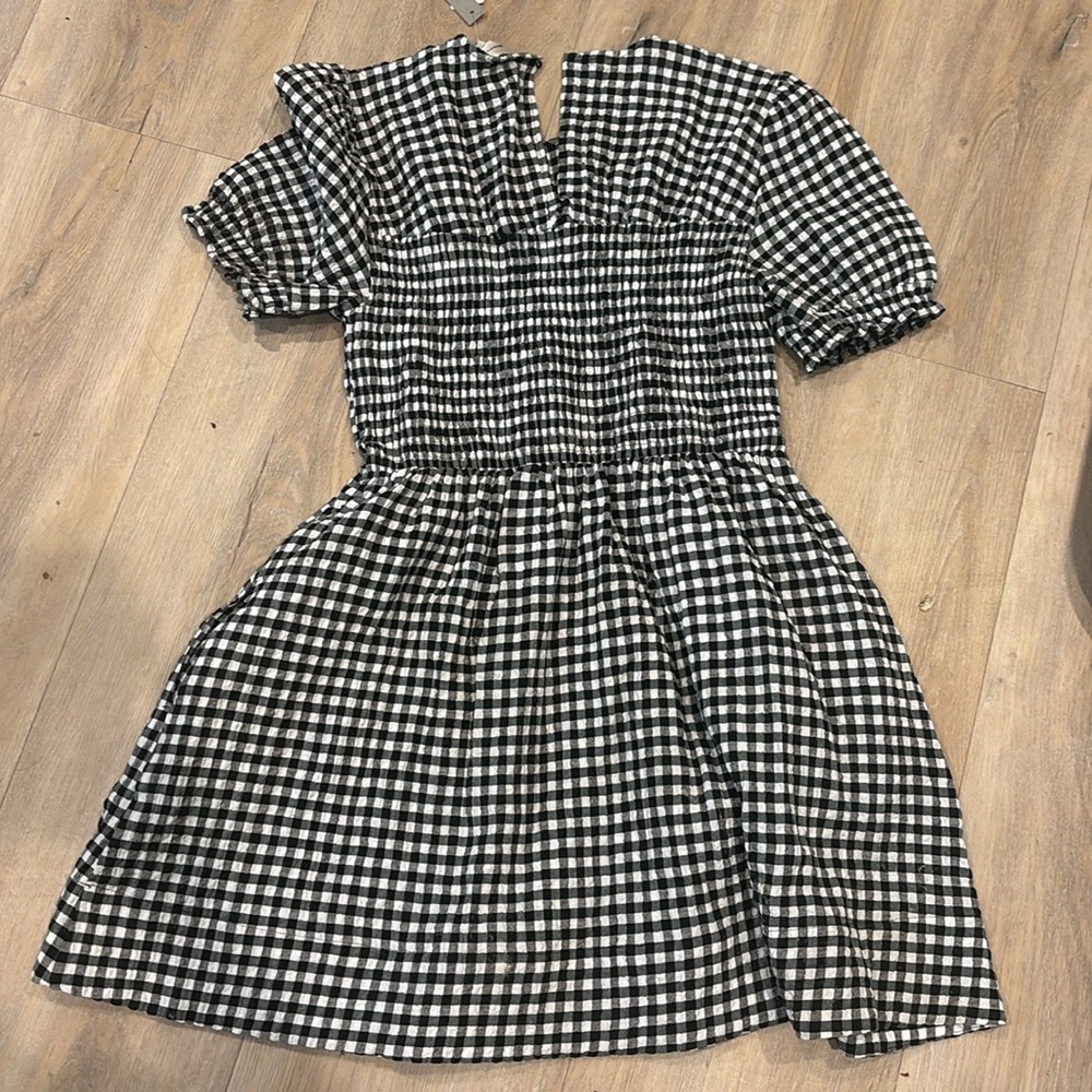 Anthropologie Black and White Gingham Puff Sleeve Dress - Picture 3 of 3